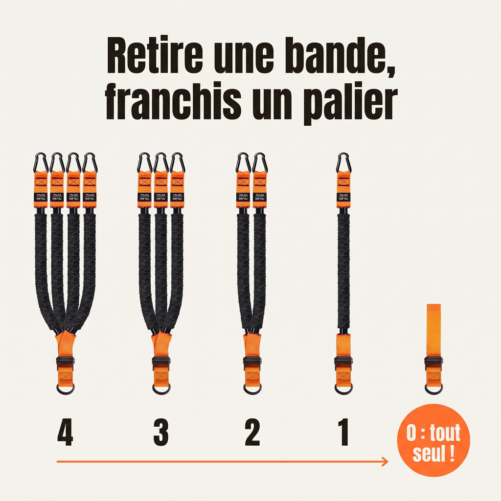 Retire une bande, franchis un palier : de 4 bandes à 0